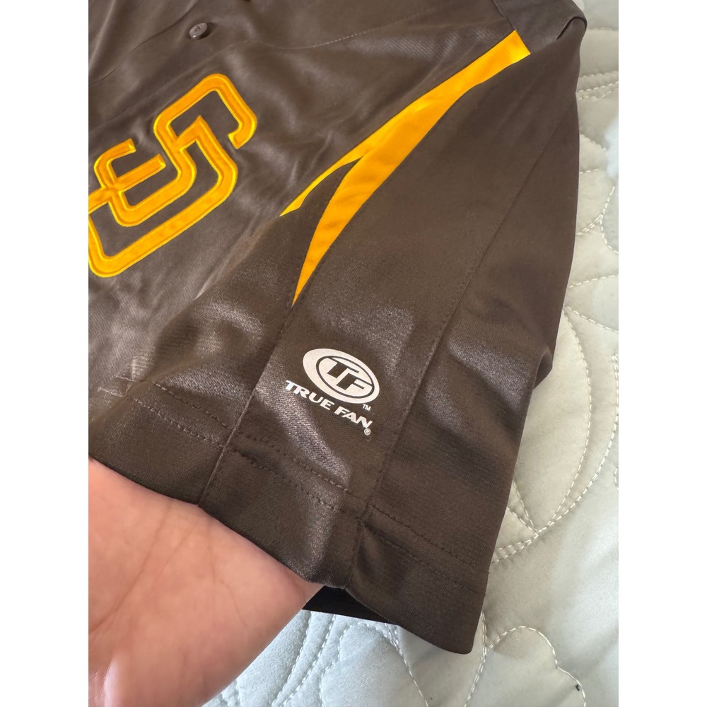 True Fan San Diego Padres MLB Baseball Jersey Brown Gold Mens Medium SD Logo - Picture 12 of 12
